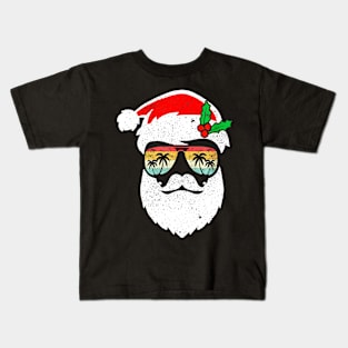 Santa Face Retro Sunglasses Hawaii Christmas Xmas Tropical Kids T-Shirt